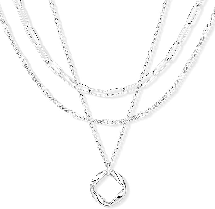 Layered Gold Necklaces for Women, Stackable Dainty 14K Gold Silver Plated Trendy Circle Paperclip... | Amazon (US)