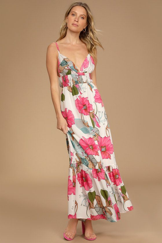 Truly Tropical Ivory Multi Floral Print Sleeveless Maxi Dress | Lulus (US)