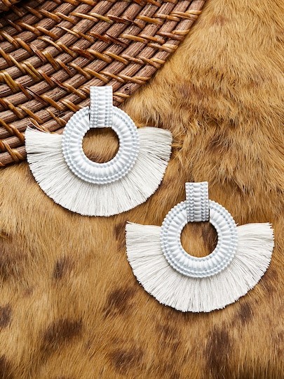 Textured Circle Earrings With Half Fringe Detail | SHEIN