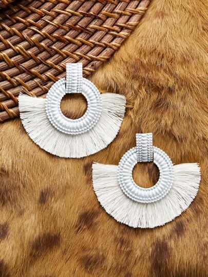 Textured Circle Earrings With Half Fringe Detail | SHEIN