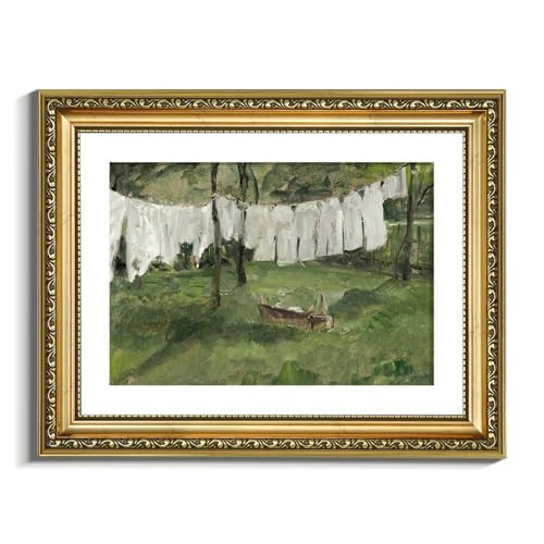 VIYYIEA Gold Framed Wall Art Canvas Print Home Decor Vintage Laundry Room Art Prints Antique Country Oil Painting Green Landscape Wall Decor Bathroom Art Wall Pictures for Living Room Bedroom 11x14in | Amazon (US)