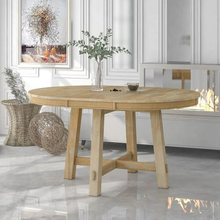 Round Extendable Dining Table, Wood Farmhouse Round Dining Table for 6 Person, Dining Room Table ... | Walmart (US)