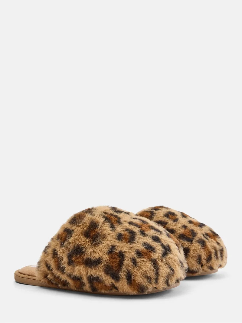 Joyspun Women\u2019s Puff Scuff Faux Fur Slippers | Walmart (US)