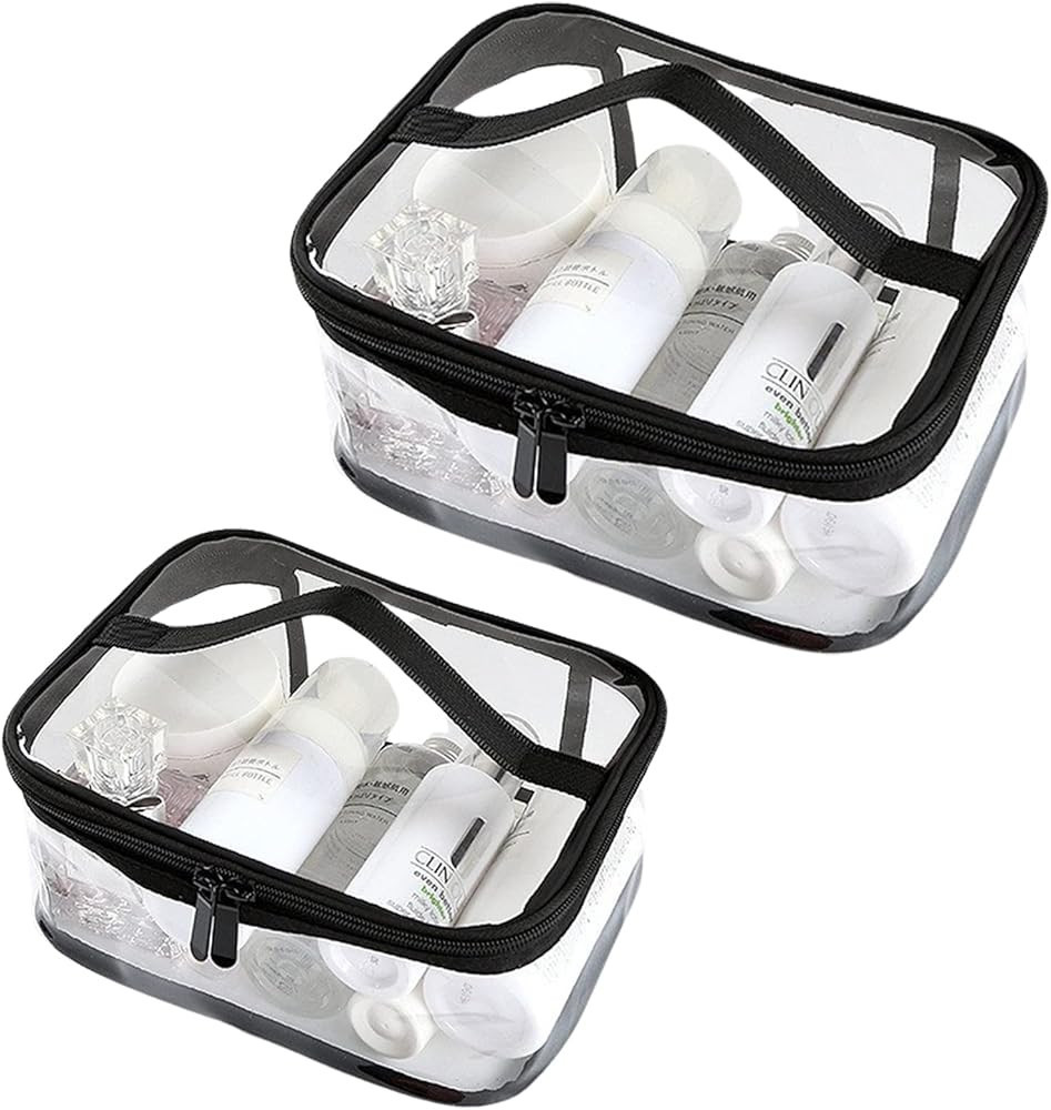 Clear Toiletry Bag, Kememo 2PCS Portable Makeup Bag Transparent Cosmetic Bag with Handle Zipper W... | Amazon (UK)
