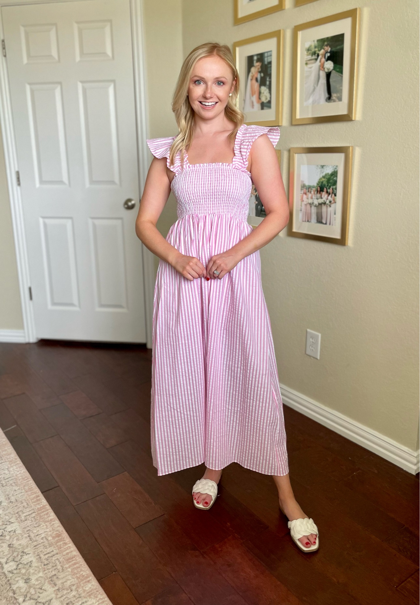 Wearing a 2 | maxi dress, seersucker dress, pink dress, pink and white dress, summer dress, vacation dress, smocked dress, casual dress, white sandals 

#LTKFind #LTKSeasonal #LTKstyletip