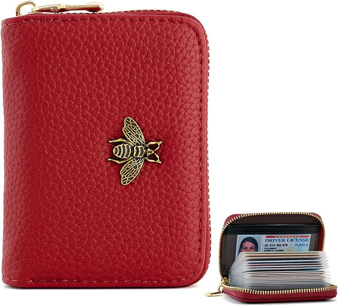 WOZEAH Leather Credit Card Holder for Women Wallet RFID Blocking Zipper Wallet Card Case Business... | Amazon (US)