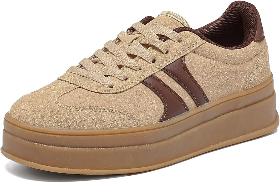 Women's Gum Sole Fashion Sneakers-Thick Platform Sole,Anti-Slip Rubber,Lace-Up Comfort Walking Sh... | Amazon (US)