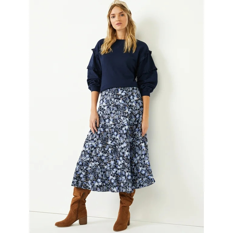 Time and Tru Long Sleeve Pullover Ruffles Crew Neck Drop Shoulder Sweatshirt (Women's), 1 Pack | Walmart (US)