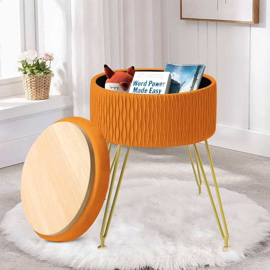 GERANT Velvet Storage Ottoman Vanity Stools - Multifunctional Upholstered Pleated Round Footrest ... | Amazon (US)