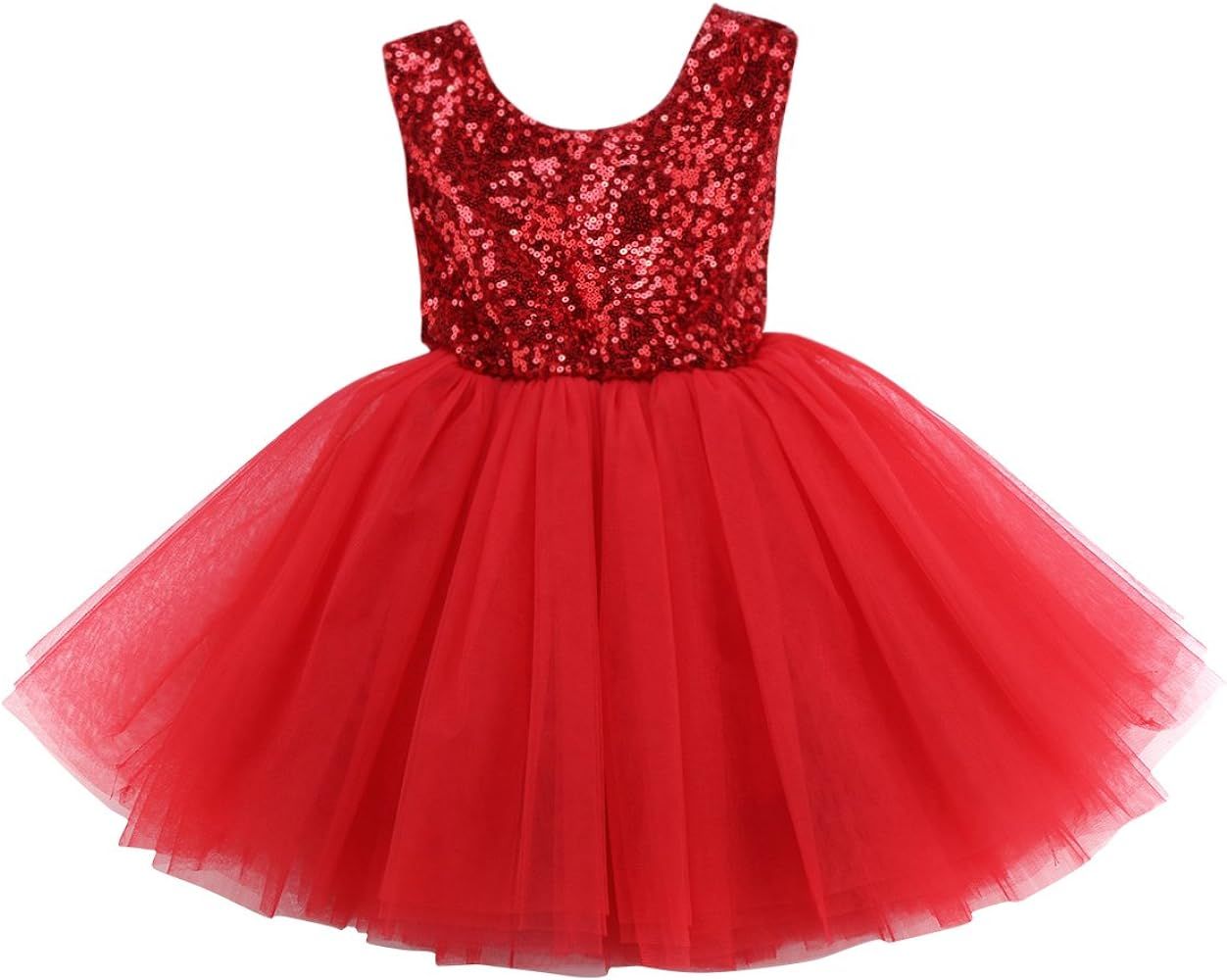Meiweileya Toddler Baby Girl Valentine's Day Outfit Heart Sequins Backless Tutu Dress Little Valenti | Amazon (US)