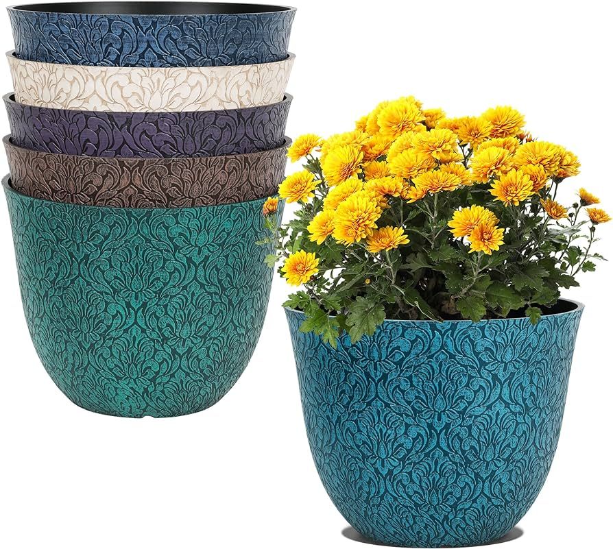 Worth Garden Plastic Round 8" Plant Pots for Indoor Plants - Set of 6 Multicolor Small Flower Pot... | Amazon (US)