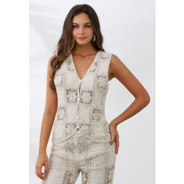 Floral Cutwork Crochet Buttoned Vest | Chicwish
