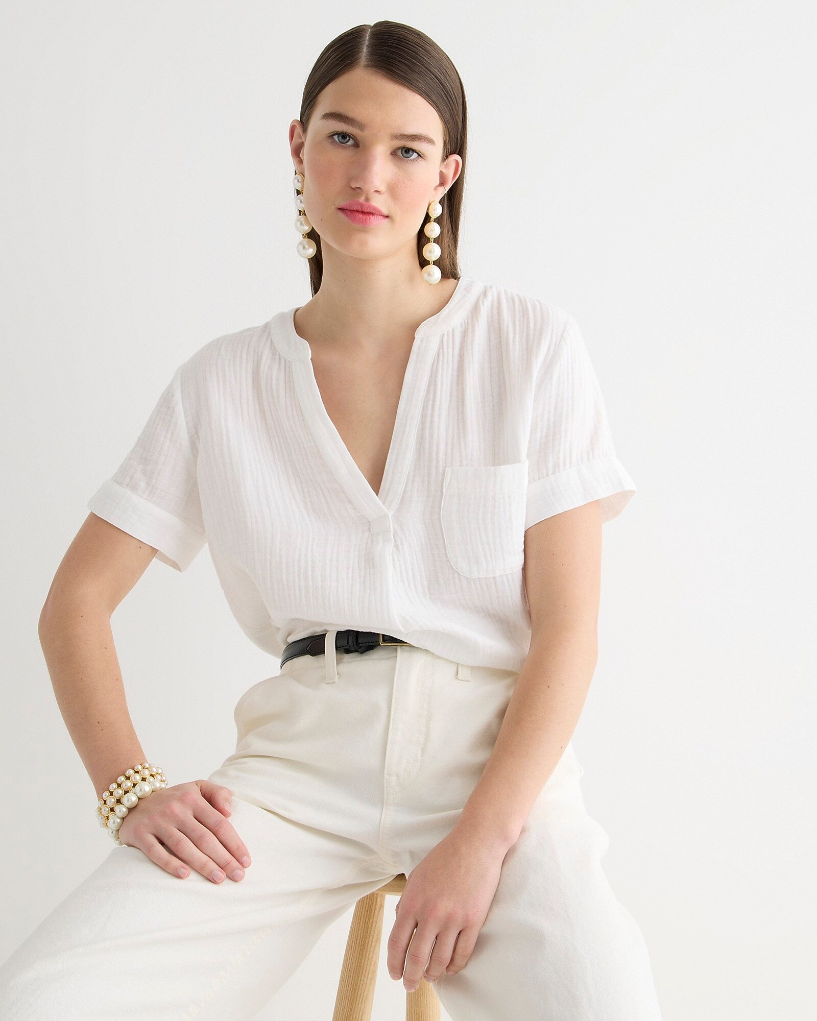 V-neck double-gauze popover | J. Crew US