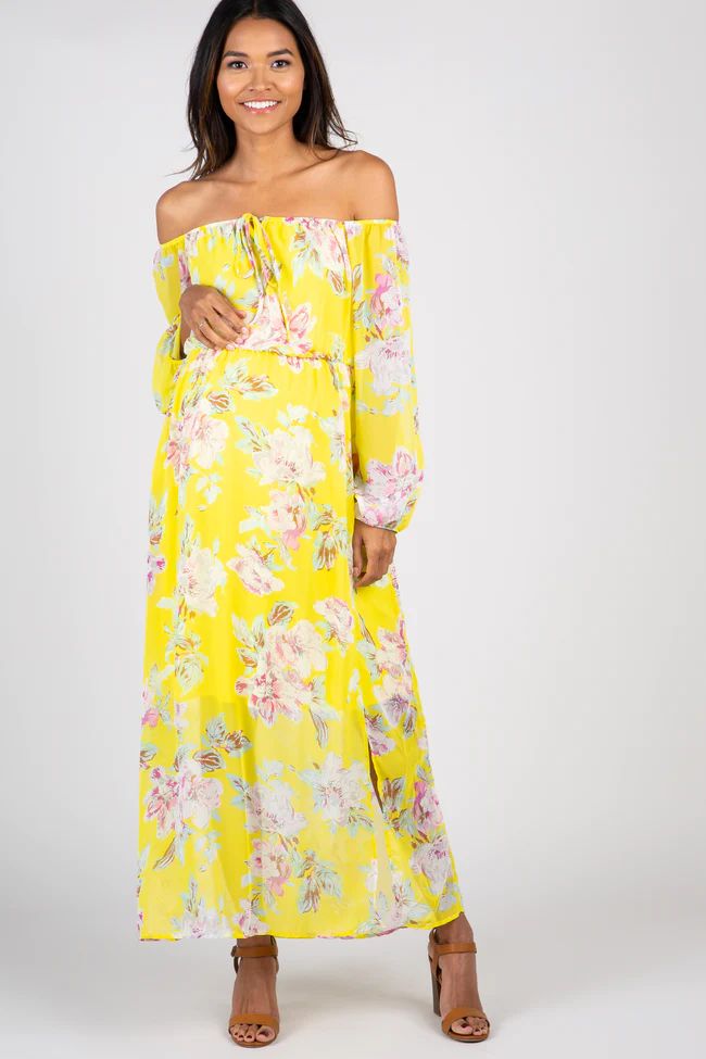 Yellow Floral Off Shoulder Maternity Maxi Dress | PinkBlush Maternity