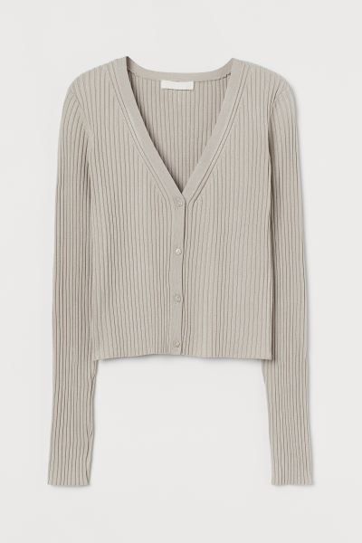 Shorter cardigan in a rib-knit Livaeco™ viscose blend. Low-cut V-neck and buttons at front. | H&M (US + CA)