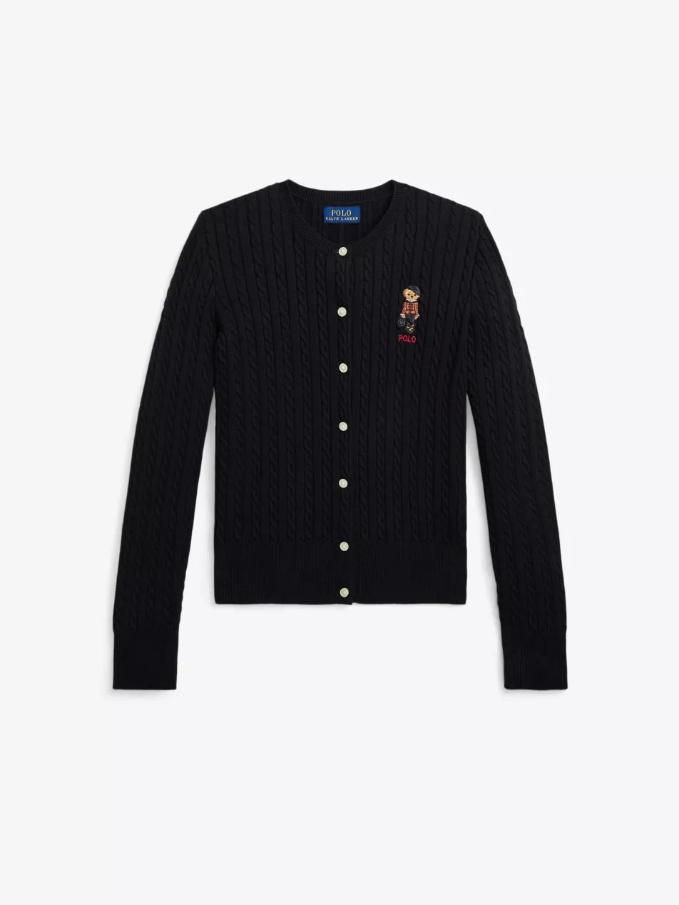 Girls Polo Bear-embroidered cable knitted cardigan | Selfridges