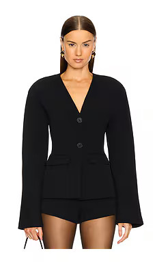 EAVES Gal Polished Crepe Blazer in Black from Revolve.com | Revolve Clothing (Global)