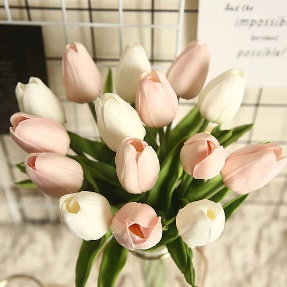 Beautiful Artificial Real Touch Tulip Flower Stems Bunch of 10  White/Pink/Black/Blue/Purple | Etsy (US)