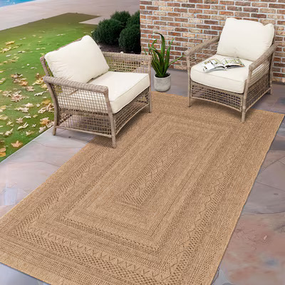 allen + roth with STAINMASTER Jute-Style Woven 5 x 7 (ft) Loomed Polypropylene Tan Rectangular Ou... | Lowe's