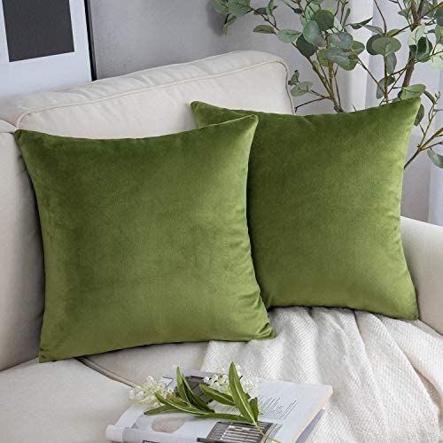 Phantoscope Pack of 2 Velvet Decorative Throw Pillow Covers Soft Solid Square Cushion Case for Couch | Amazon (US)