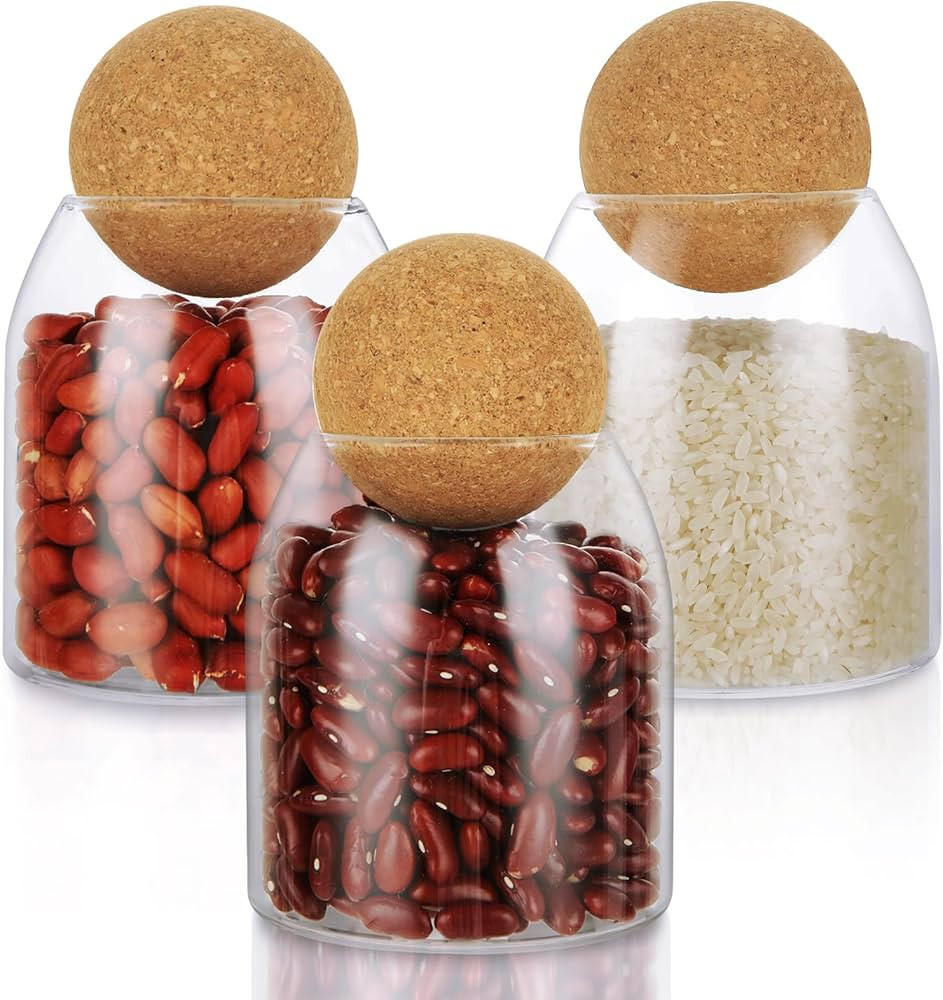 3 PCS 500ml/17Oz Glass Storage Container with Ball Cork, Small Glass Candy Jar Cute Decorative Or... | Amazon (US)
