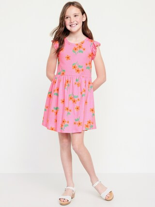 Printed Flutter-Sleeve Fit and Flare Dress for Girls | Old Navy (US)
