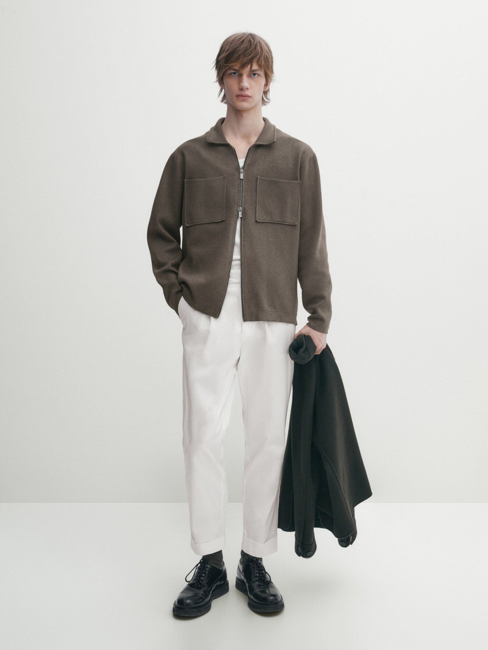 Knit cardigan with zip and shirt collar | Massimo Dutti (US)