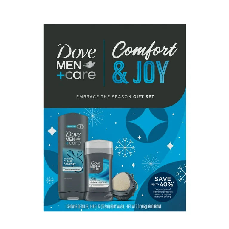 Dove Men+Care Clean Comfort Gift Set: Body & Face Wash, Deodorant Stick & Shower Tool, 3 Count | Walmart (US)