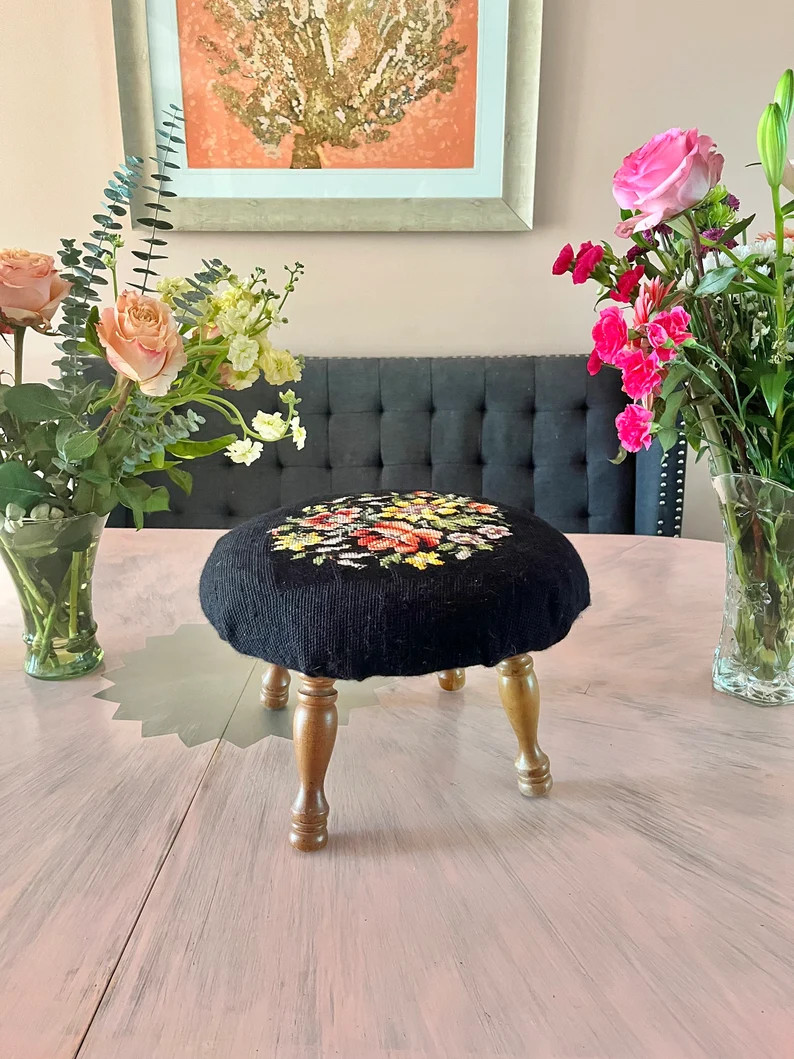 Gorgeous Needlepoint Floral Pattern Footstool | Etsy (US)