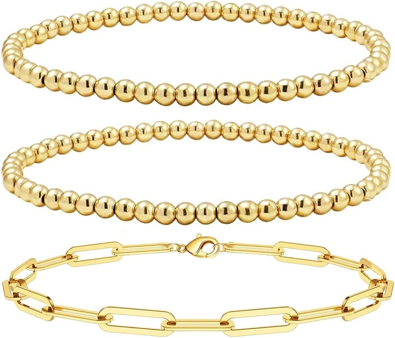 Reoxvo Gold Bead Layered Bracelets for Women,14K Gold Plated Beaded Ball Chain Bracelets for Women S | Amazon (US)
