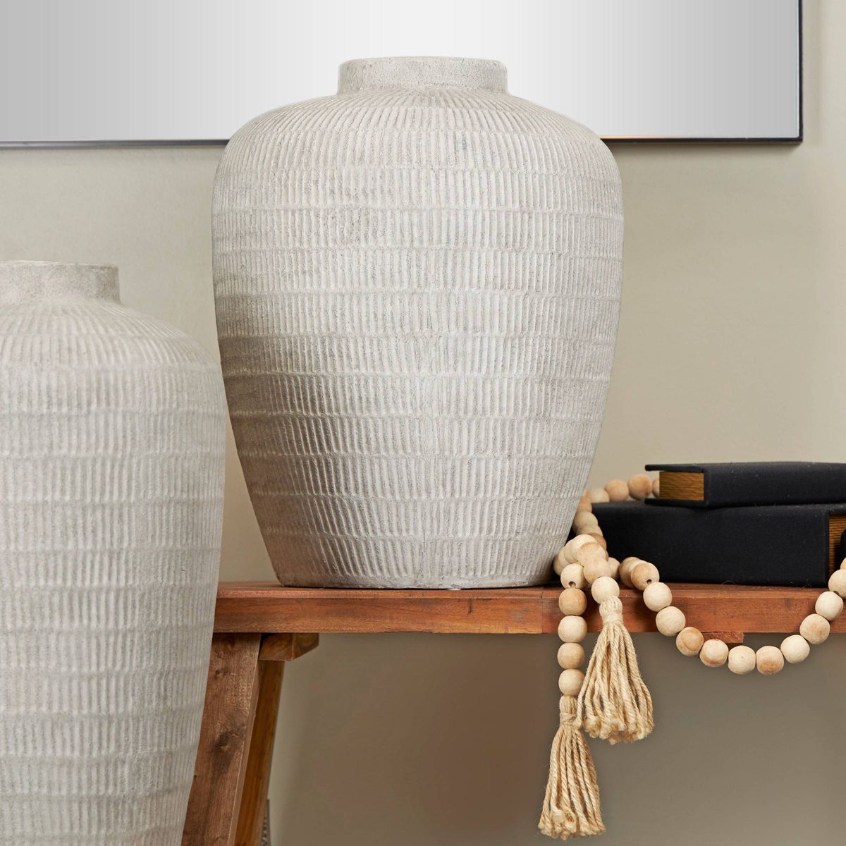 Ceramic Textured Vase with Linear Pattern Cream - Olivia & May | Target