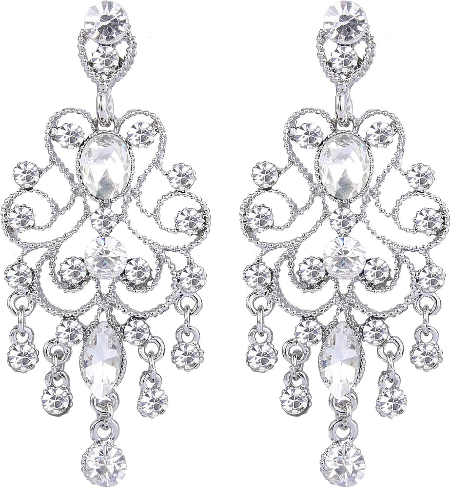 BriLove Women's Vintaged Style Wedding Bridal Crystal Drop Hollow Chandelier Filigree Dangle Earr... | Amazon (US)