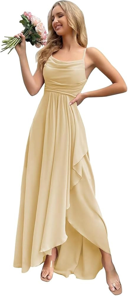 Women's Chiffon Bridesmaid Dresses Long with Slit A Line Formal Dress with Pockets VS085B | Amazon (US)