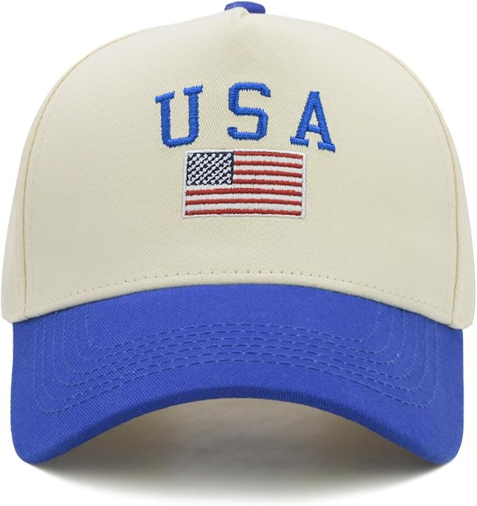 USA Hat for Men & Women, Embroidered American Flag Baseball Cap, Adjustable Vintage Two-Tone Desi... | Amazon (US)