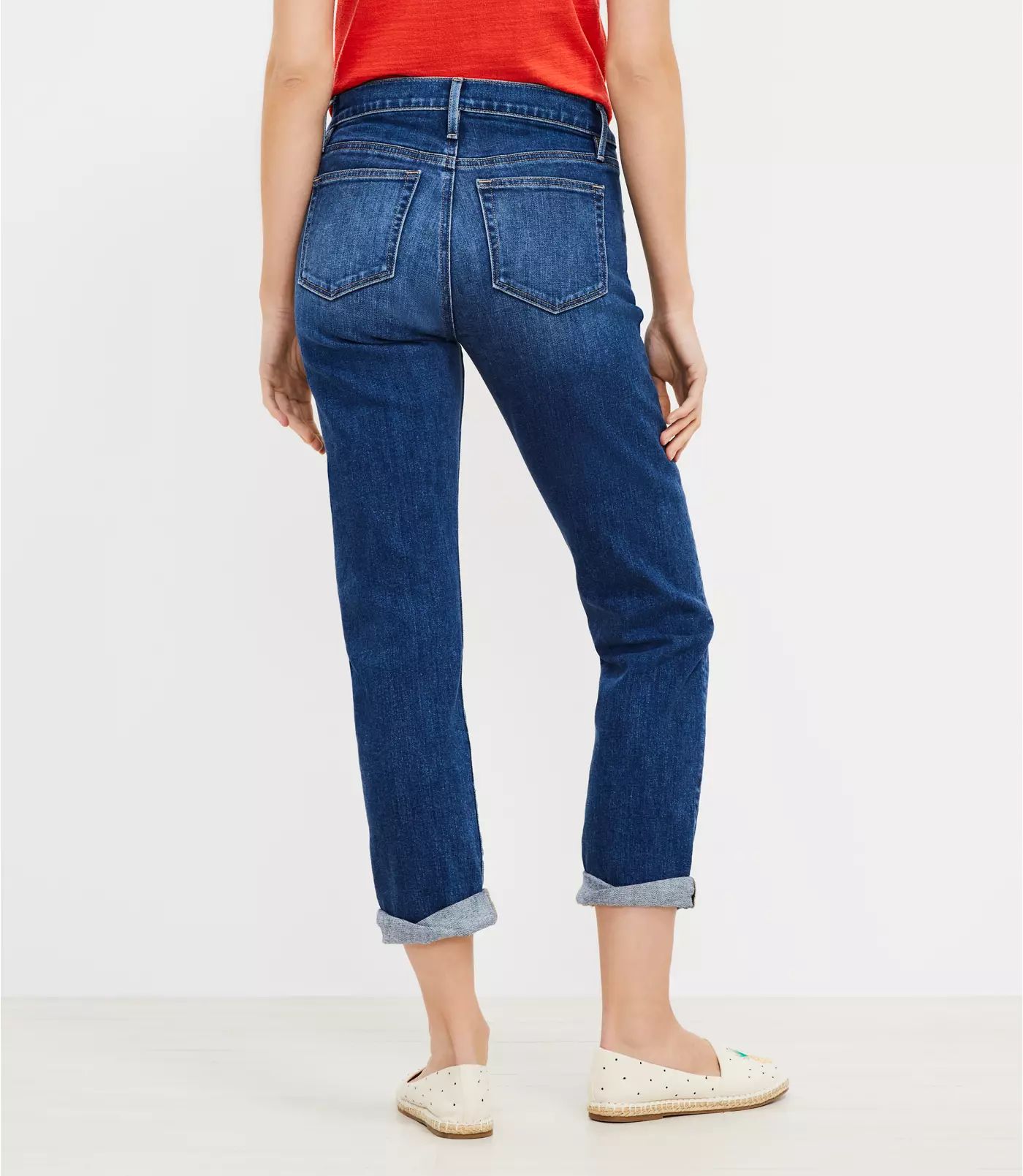 Curvy Super Soft Girlfriend Jeans in Bright Mid Indigo Wash | LOFT