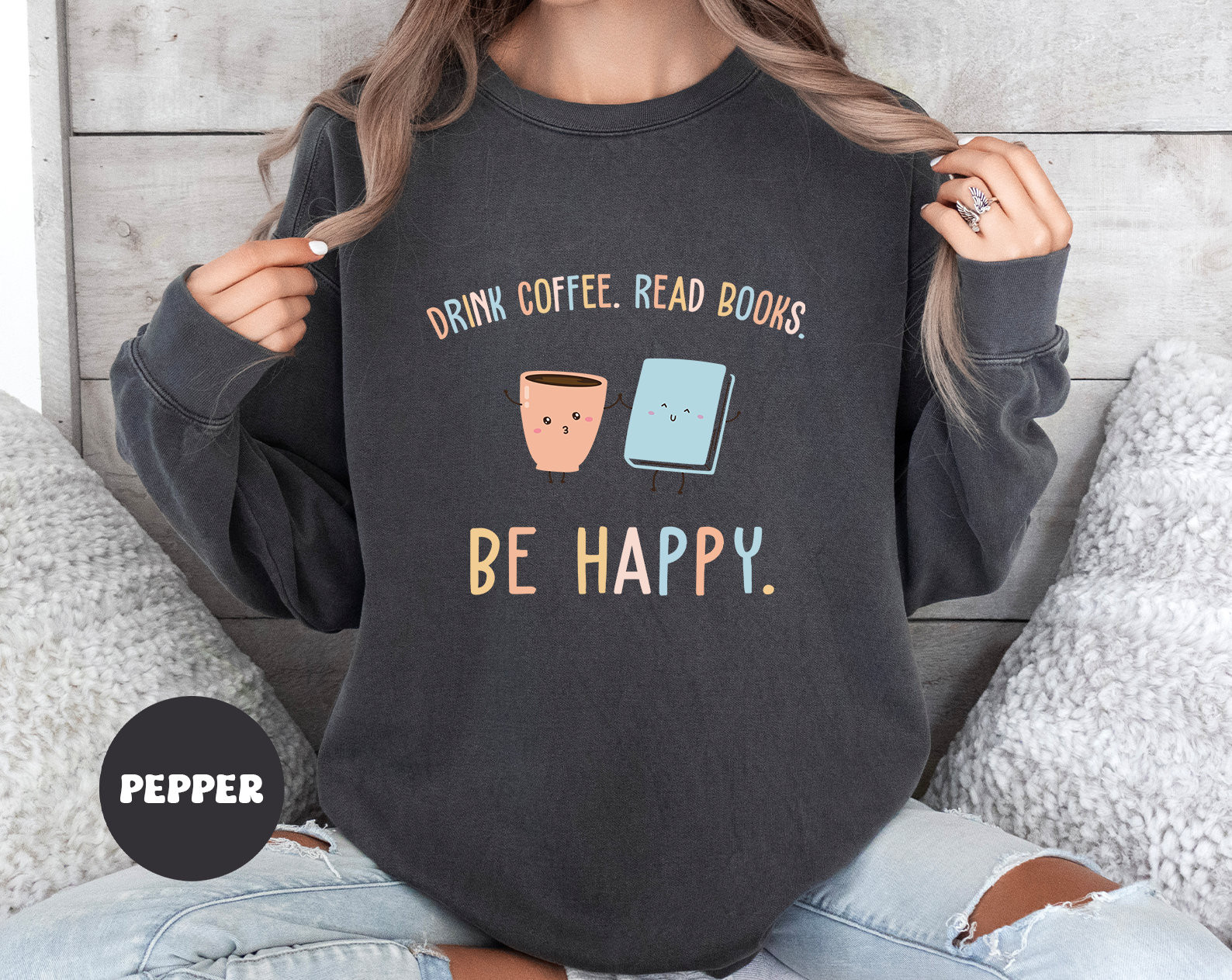 Drink Coffee Read Books Be Happy Sweatshirt, Comfort Colors Coffee Lover, Book Lover Gift, Readin... | Etsy (US)