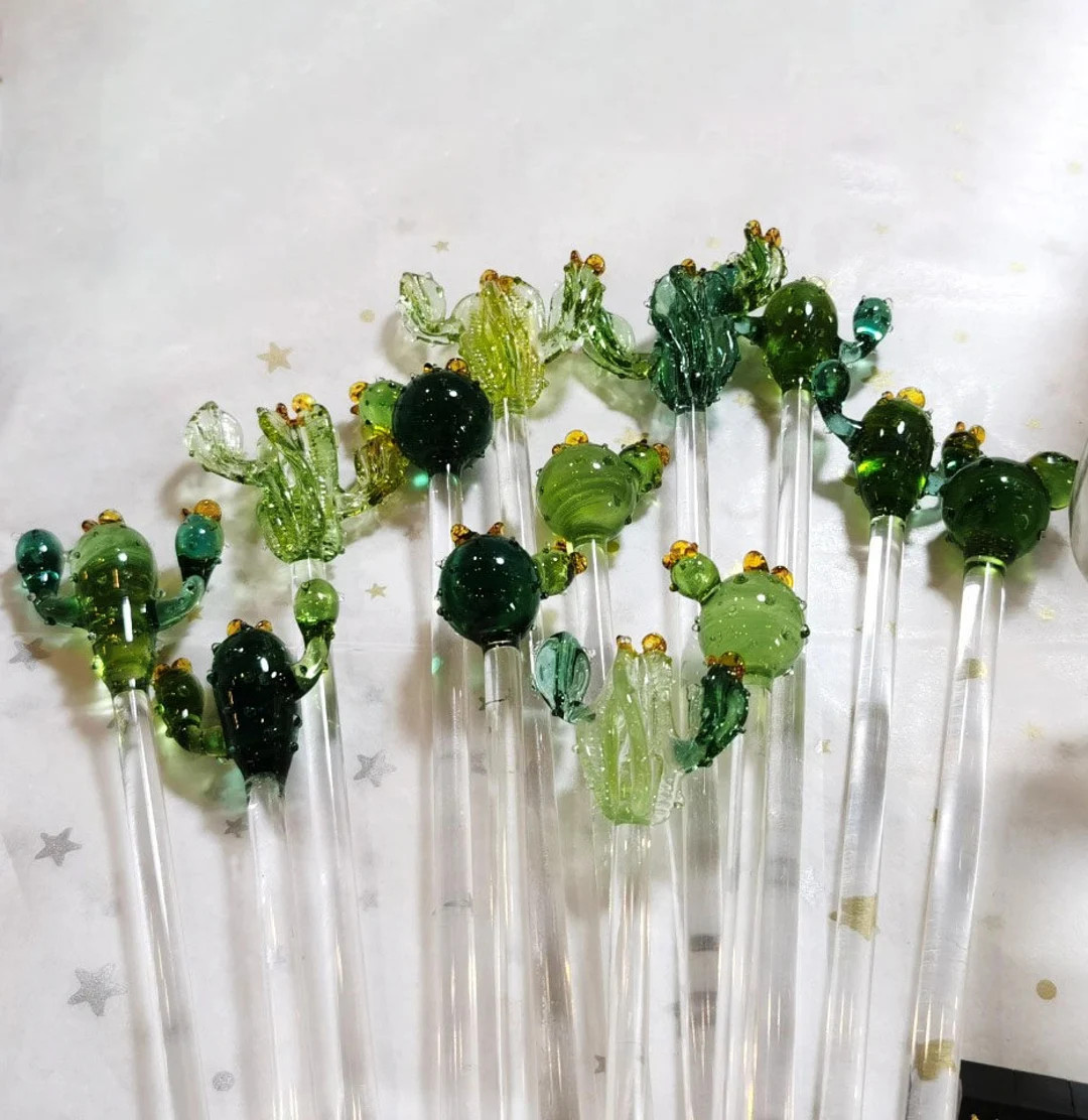 Handmade Glass Cactus Swizzle Sticks Coffee Java Martini Whisky Cocktail Stirrers Stirring Spoon ... | Etsy (US)