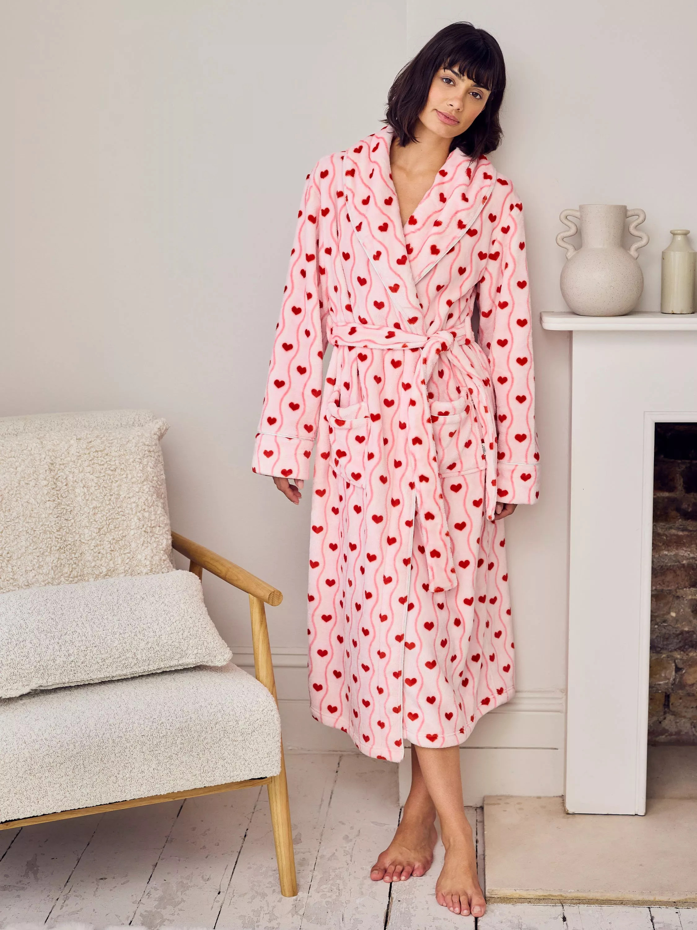 Chelsea Peers Wavy Stripe Heart Dressing Gown, Pink/Red | John Lewis (UK)