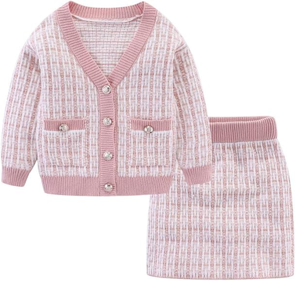 Mud Kingdom Cute Little Girls Ribbed Knit Cardigan Skirt Set School Style | Amazon (US)