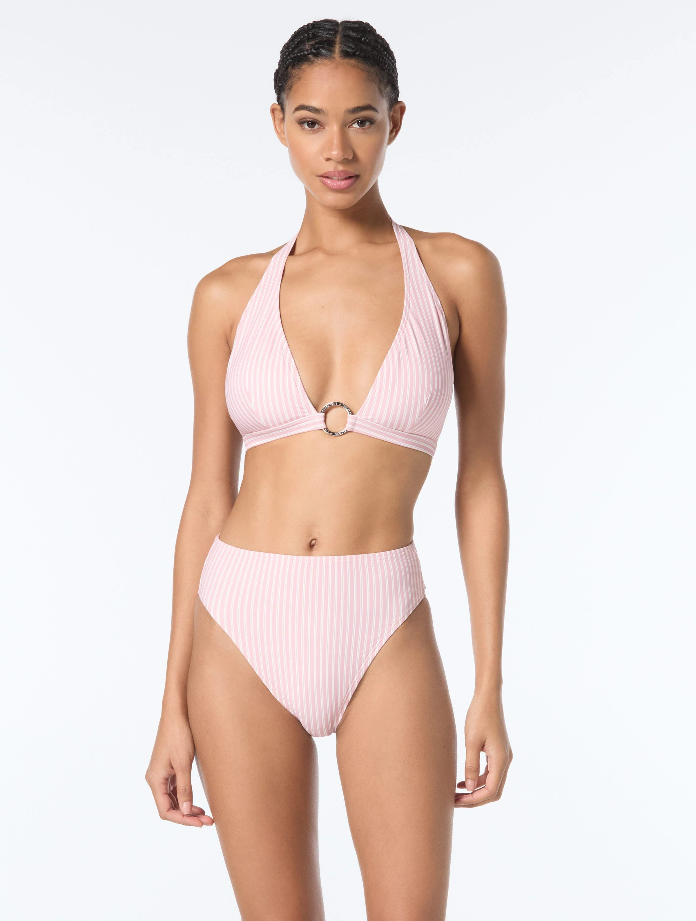 Michael Kors Logo Ring Halter Bikini Top - Bon Voyage Stripe | Beach2Ocean
