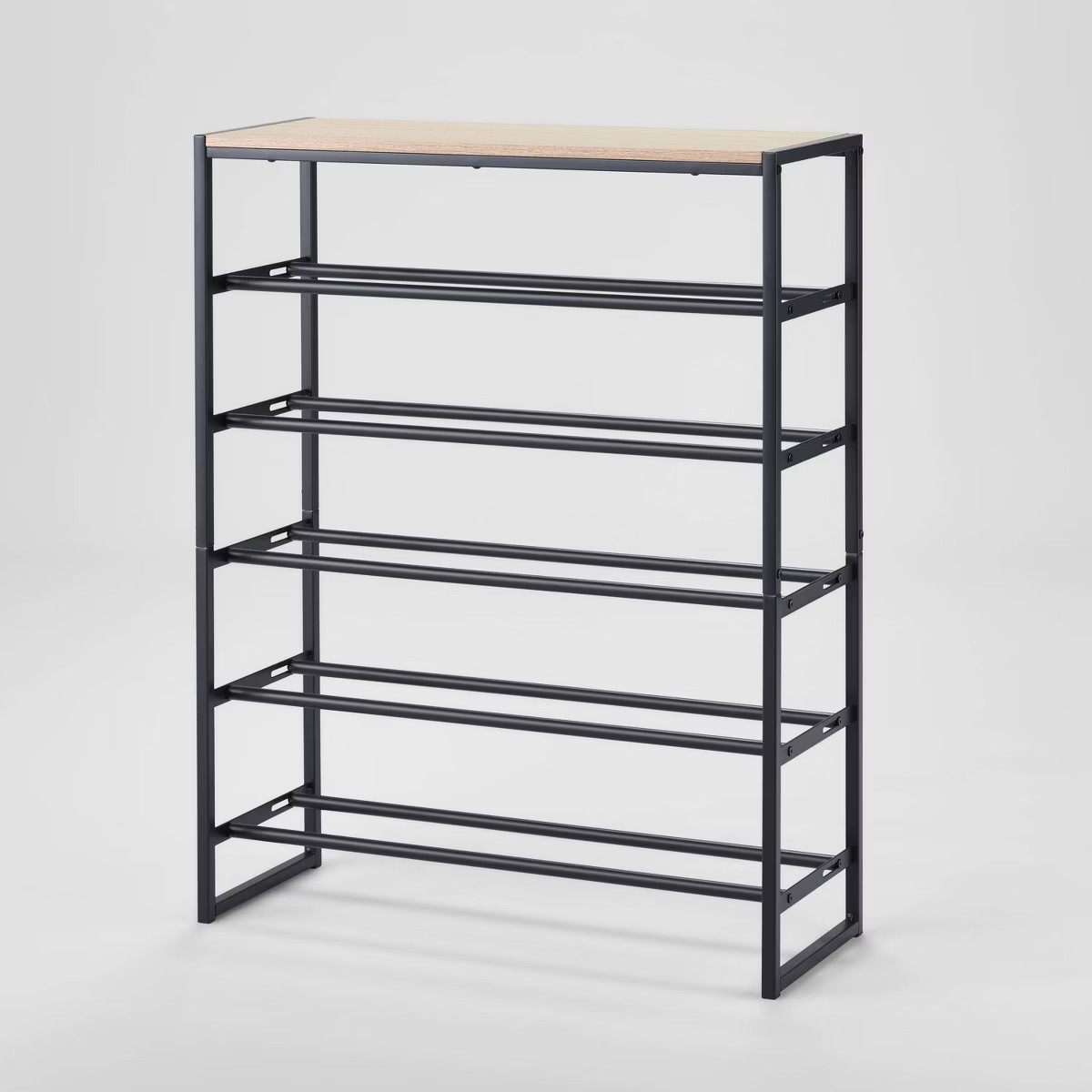 5 Tier Shoe Rack Black Metal with Natural Wood - Brightroom™ | Target