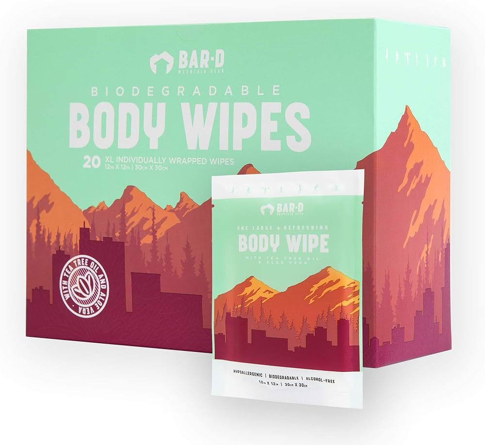 Bar-D Cleansing Face & Body Wipes for Women and Men - Individually Wrapped Biodegradable Shower W... | Amazon (US)
