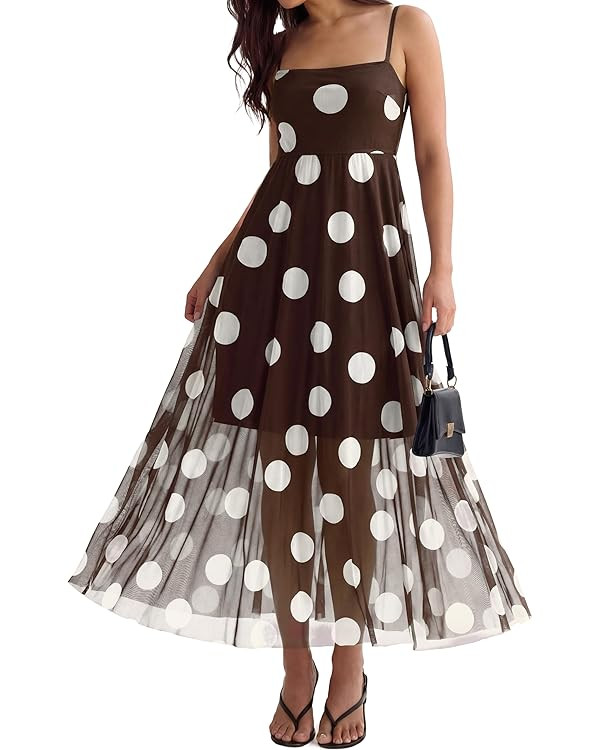 Glamaker Womens Summer Maxi Dress Spaghetti Strap Smocked Backless Mesh Long Flowy Boho Beach Wed... | Amazon (US)