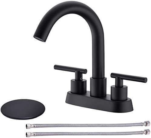 Black Bathroom Faucet, 4 Inch Centerset Faucet with Pop-Up Drain Assembly for Lavatory Vessel Sin... | Amazon (US)