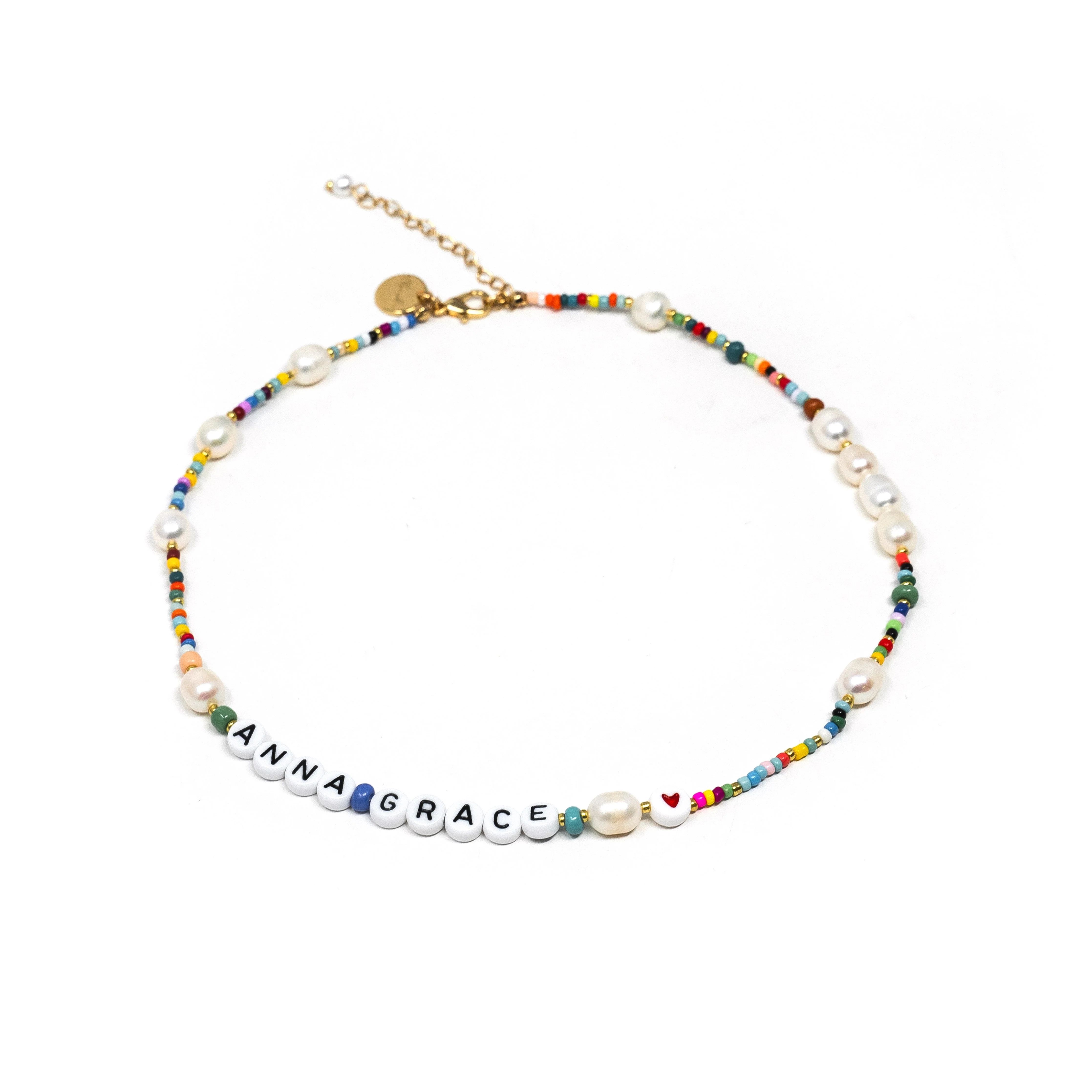 Customized Rainbow and Pearl Beaded Necklace | The Sis Kiss