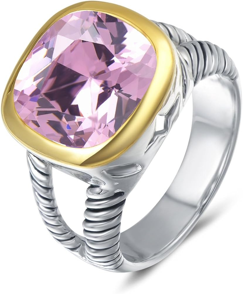 JEWEL Twisted Cable Wire Two Tone Cusion Cut CZ Statement Ring Designer Inspired Fashion Love Ant... | Amazon (US)