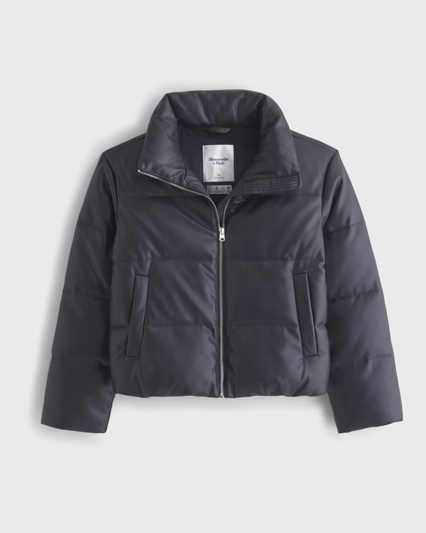 Women's Vegan Leather Short Puffer | Women's New Arrivals | Abercrombie.com | Abercrombie & Fitch (US)