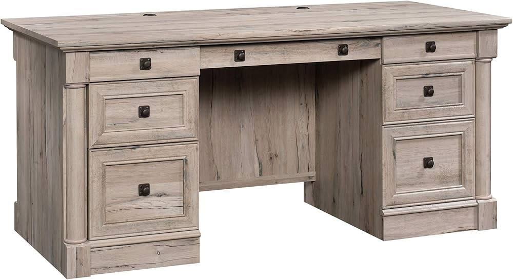 Sauder Palladia Executive Desk, L: 65.12" x W: 29.53" x H: 29.61", Split Oak finish | Amazon (US)
