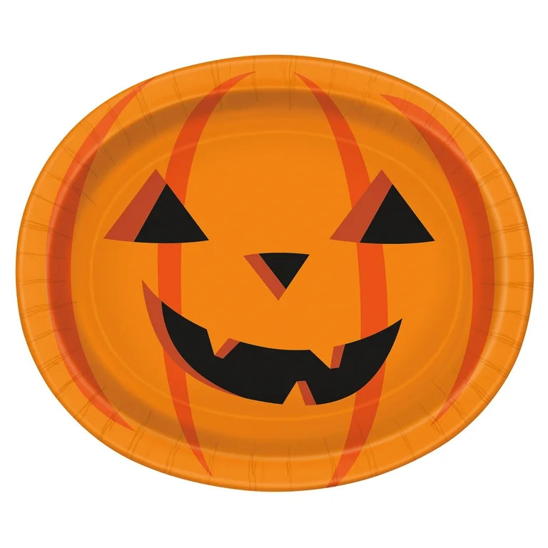 Jack-o'-Lantern Oval Disposable Paper Plates, Orange, 12", 8 Count, Halloween by Way To Celebrate | Walmart (US)