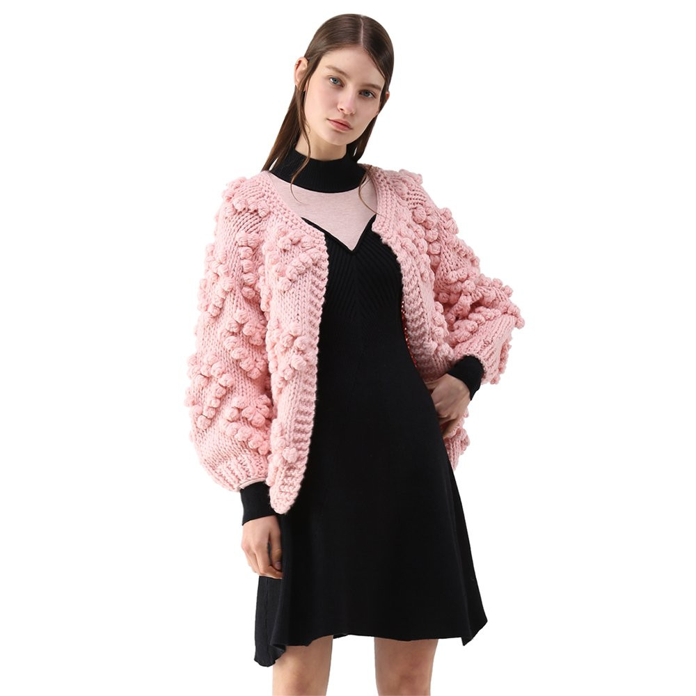 CHICWISH Women's Soft Heart Shape Balls Hand Knit Open Front Hot Pink/Ivory/Lavender/Pink/Army Gr... | Amazon (US)